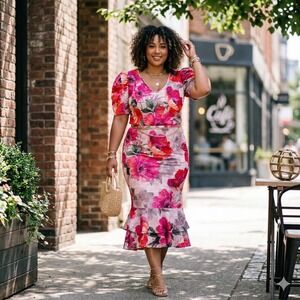 Ashley Stewart 2 Piece Mermaid Skirt Set 10/12 Floral Lace Top Church Wedding